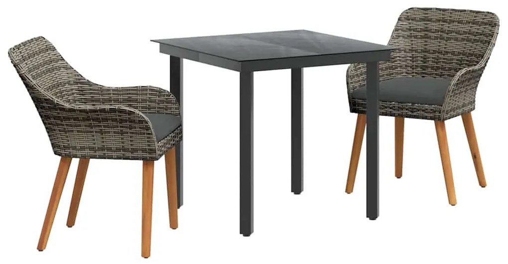 Conjunto de Jantar de Jardim 3 Peças Cinza em Rattan Sintético