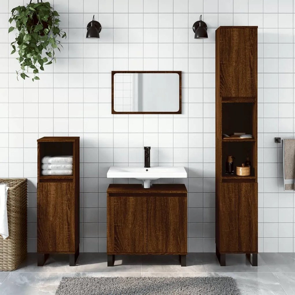 vidaXL 3 pcs conjunto móveis WC derivados de madeira carvalho castanho