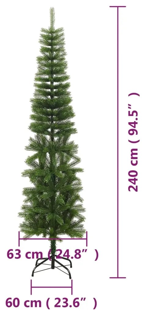 Árvore de Natal artificial fina com suporte PE 240 cm