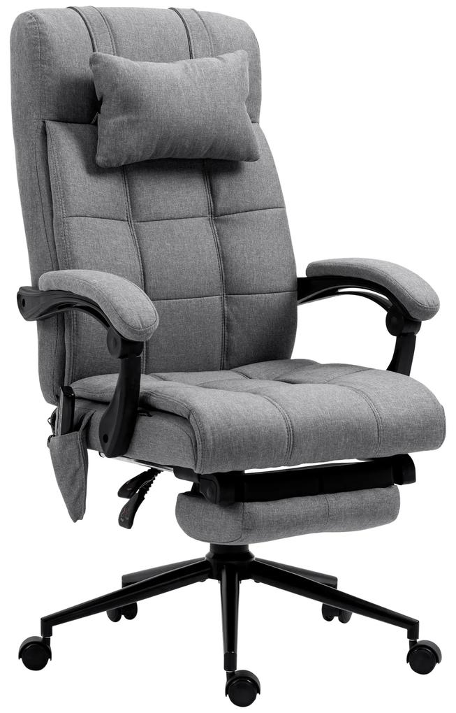 Cadeira de Escritório Executiva com 6 Pontos de Massagem 5 Modos Reclinável 155° com Função de Aquecimento 66x76x120cm Cinza