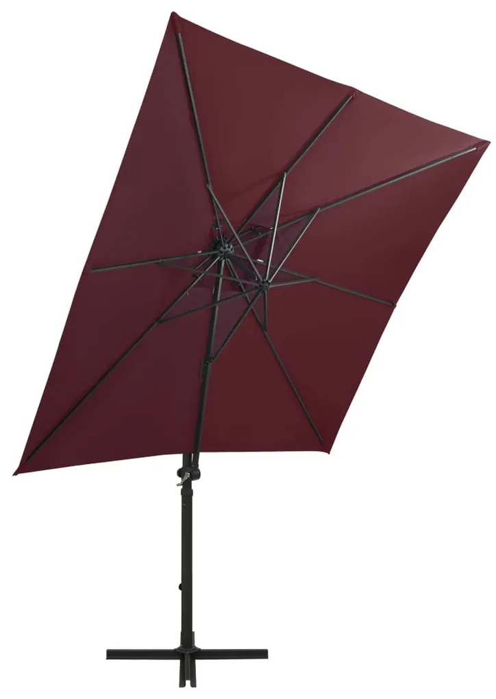 Guarda-sol de jardim com poste e luzes LED 250 cm bordô
