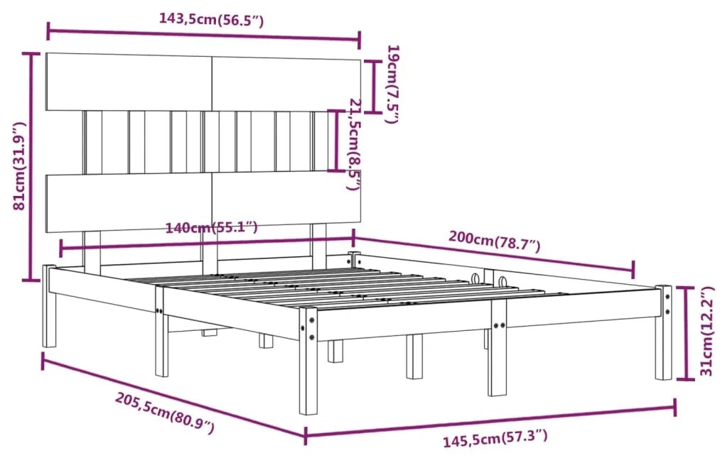 Estrutura de cama 140x200 cm madeira maciça branco
