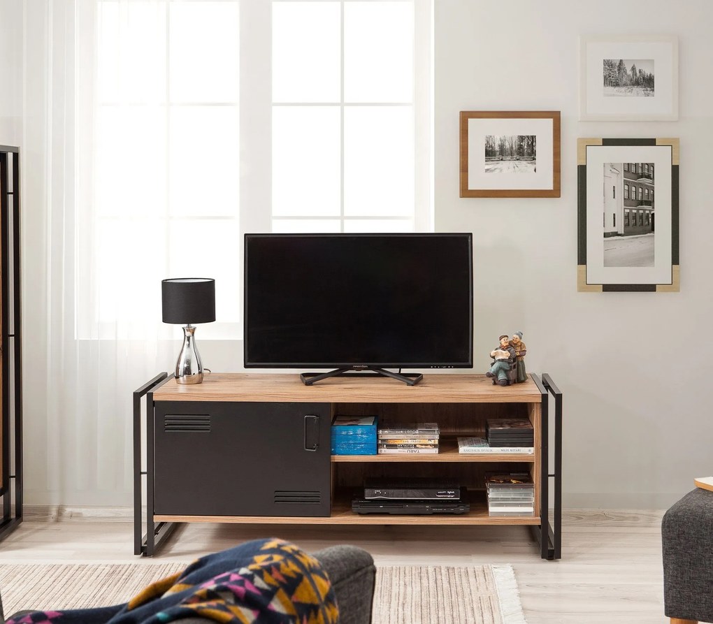Conjunto de Mobiliário de Sala Cosmo – Pinho Atlântico Preto – Console