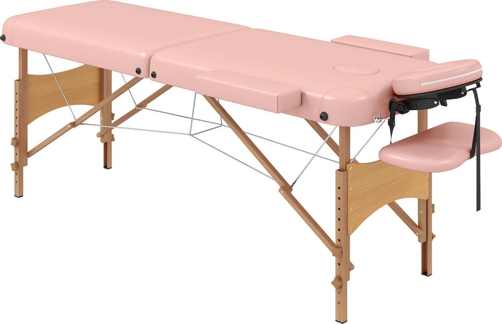 HOMCOM Marquesa de Massagem Dobrável Marquesa com Altura Ajustável Desenho Ergonómico 185x60x64-88 cm Rosa | Aosom Portugal