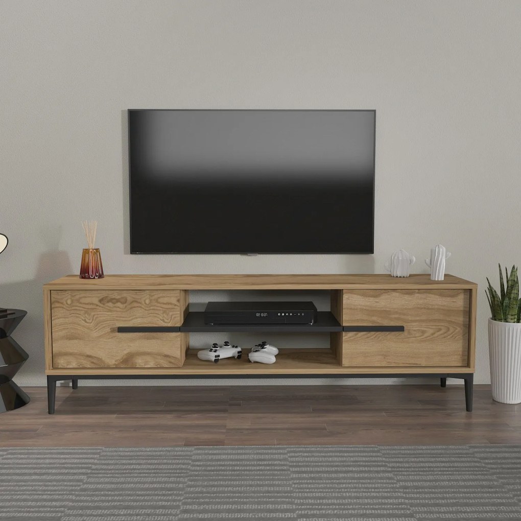 Móvel TV Stand Eslem – Carvalho/Preto – 120 cm