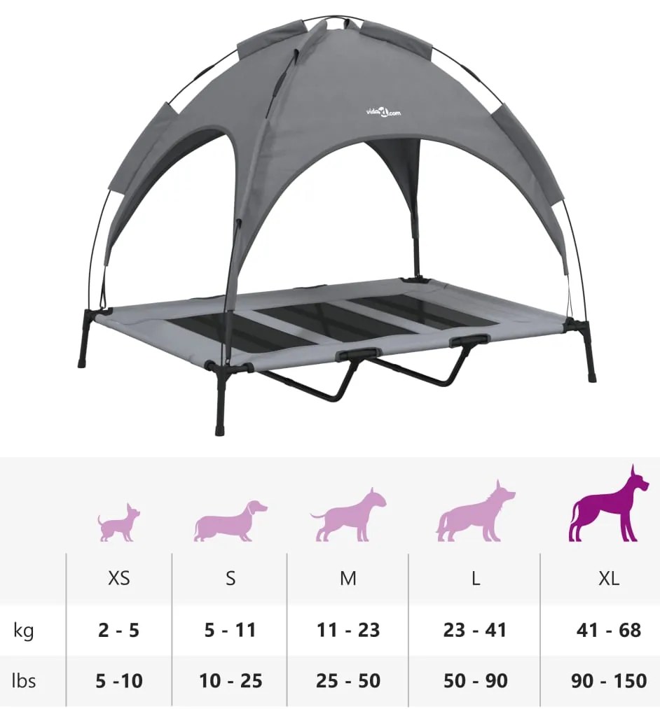 Cama para cães com toldo tecido oxford e aço antracite