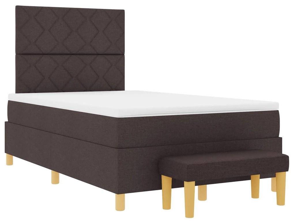Cama Box Spring com Colchão e Banco Castanho Escuro 120x190 cm Tecido
