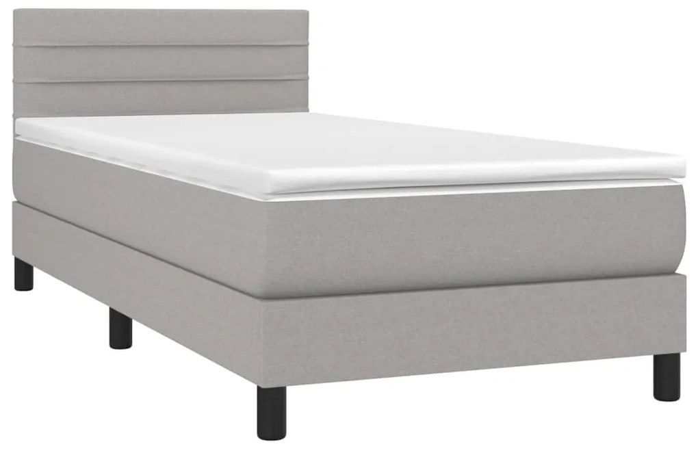 Cama box spring c/ colchão e LED 100x200 cm tecido cinza-claro