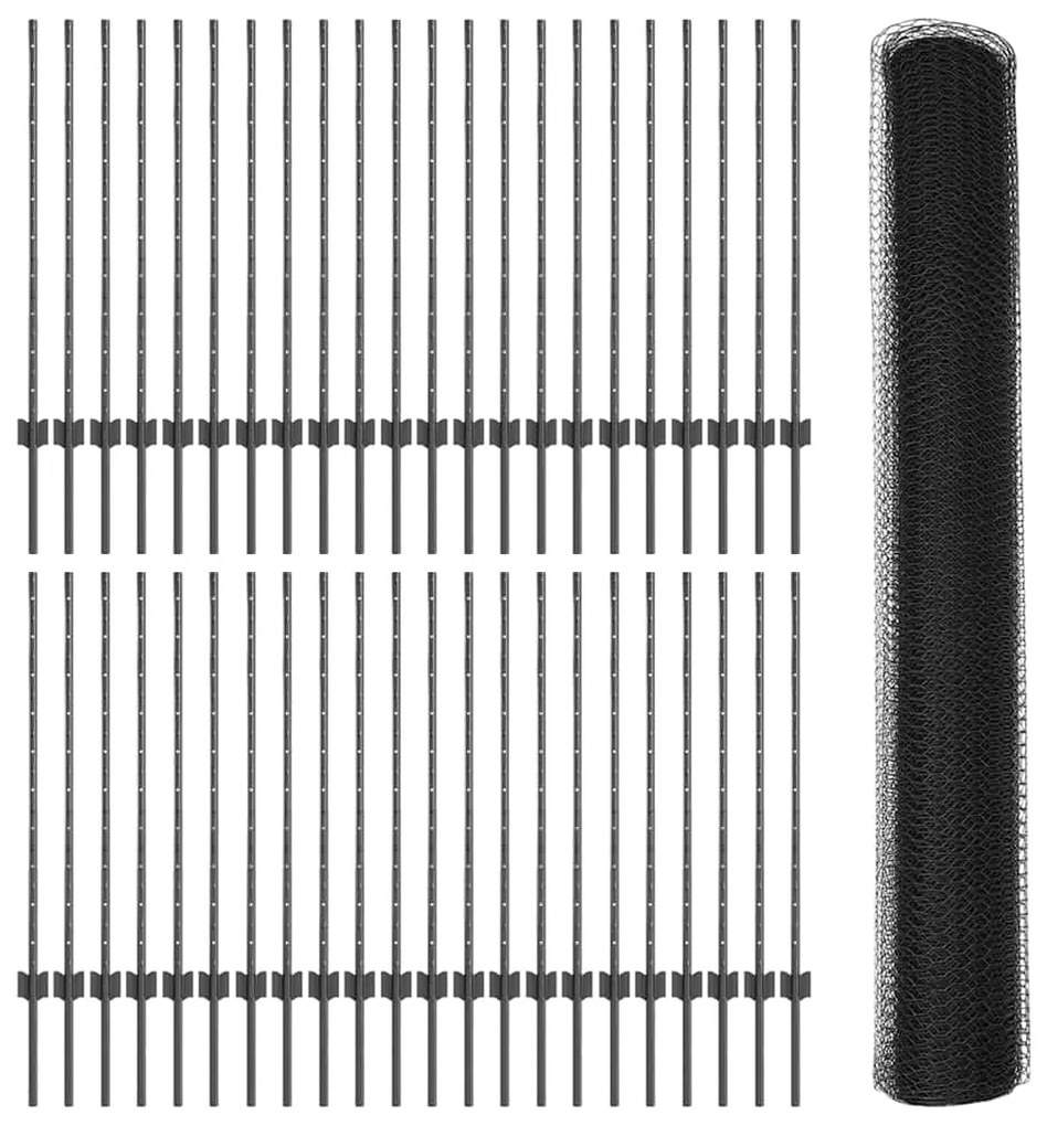 Postes de Cerca vidaXL 22 pcs U-Channel Cinza 100 cm Aço