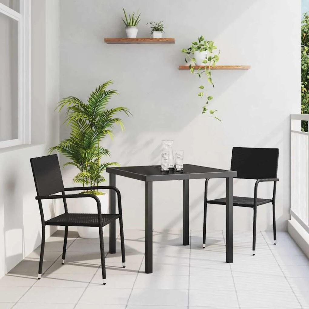 vidaXL Conjunto de Jantar para Jardim - 3 Peças em Rattan Sintético Preto.