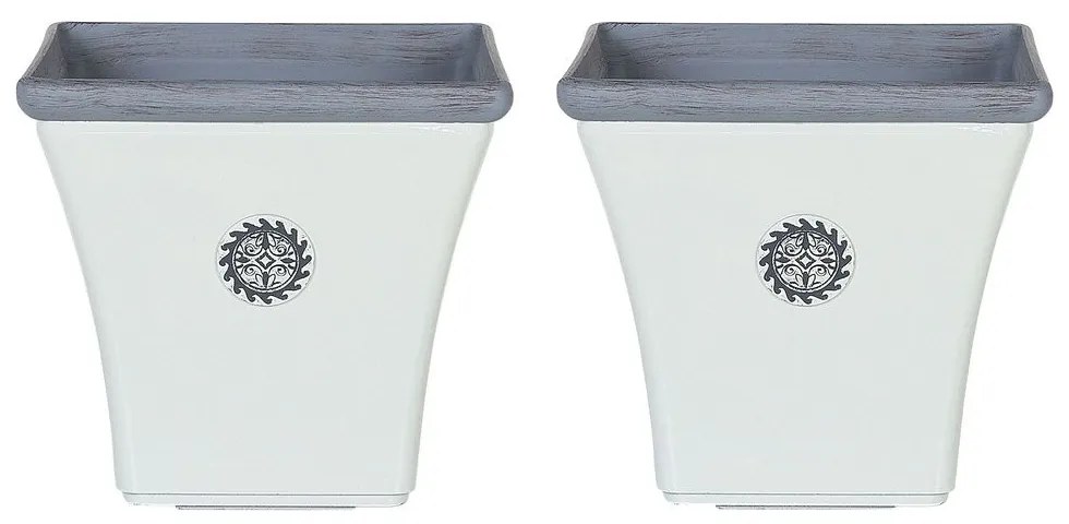 Conjunto de 2 vasos para plantas em pedra branca 32 x 32 x 31 cm ELATEIA Beliani