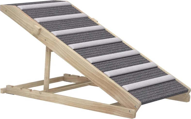 Rampa Dobrável para Cães com Altura Ajustável 35-50 cm e Tapete Antiderrapante 100x50x50 cm Madeira e Cinza