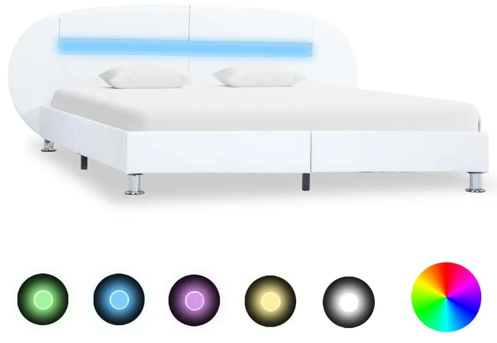 285434 vidaXL Estrutura de cama c/ LEDs 120x200 cm couro artificial branco