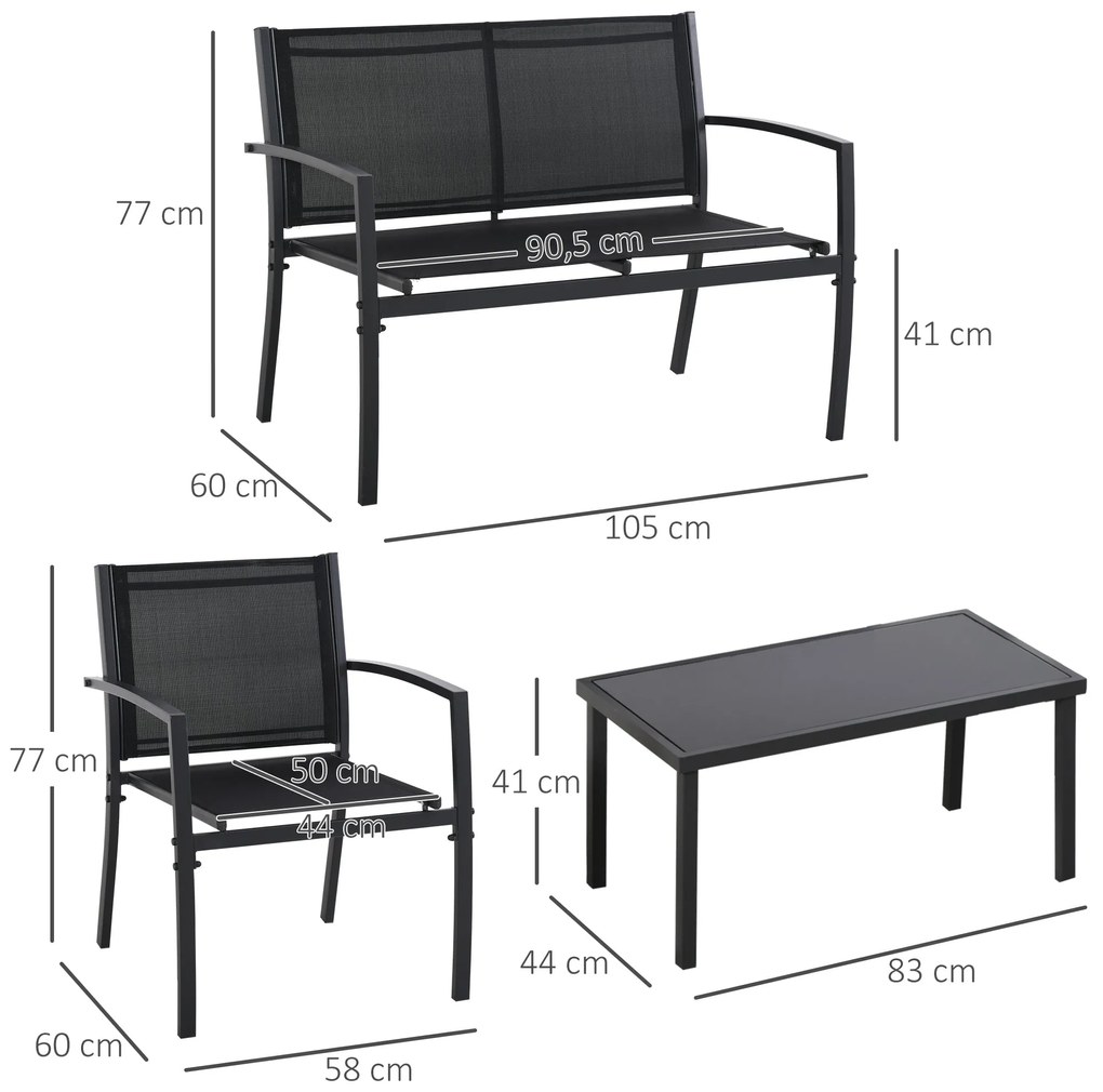 Conjunto de Móveis de Jardim Conjunto de 4 Peças Móveis de Exterior co