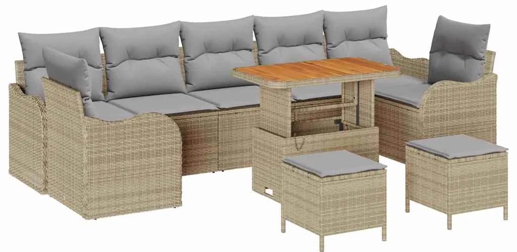 Conjunto de Sofá de Jardim de 10 Peças com Almofadas Bege em Vime Sint