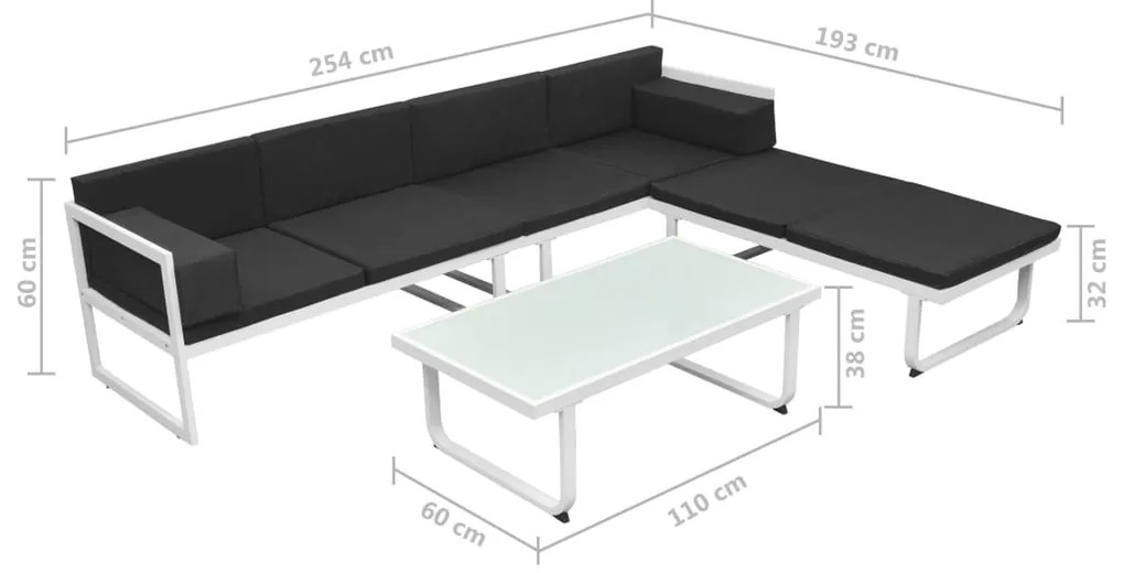 4 pcs conjunto lounge p/ jardim com almofadas alumínio preto
