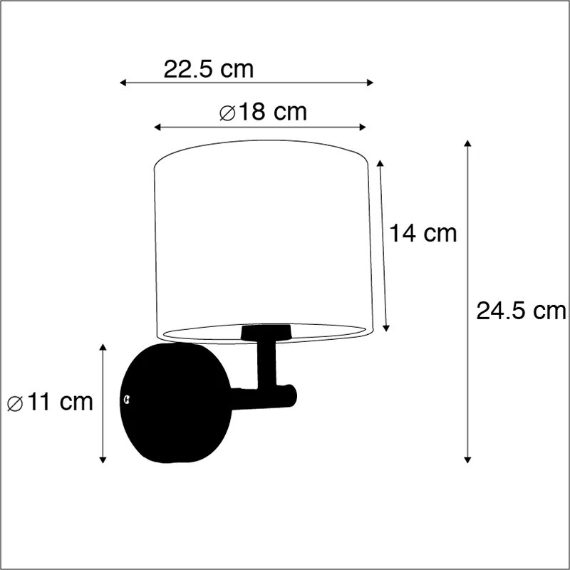 Candeeiro de parede clássico dourado com abajur de veludo preto - Combi