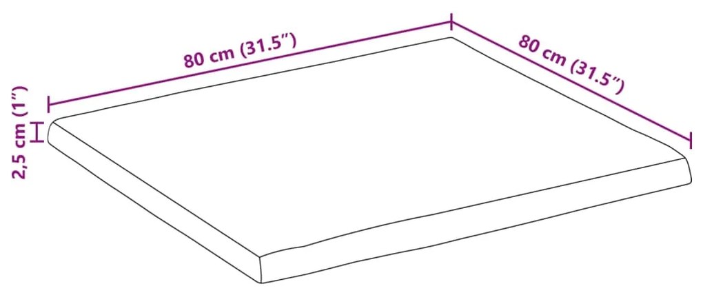 Tampo de mesa retangular borda viva 80x80x2,5 cm acácia maciça