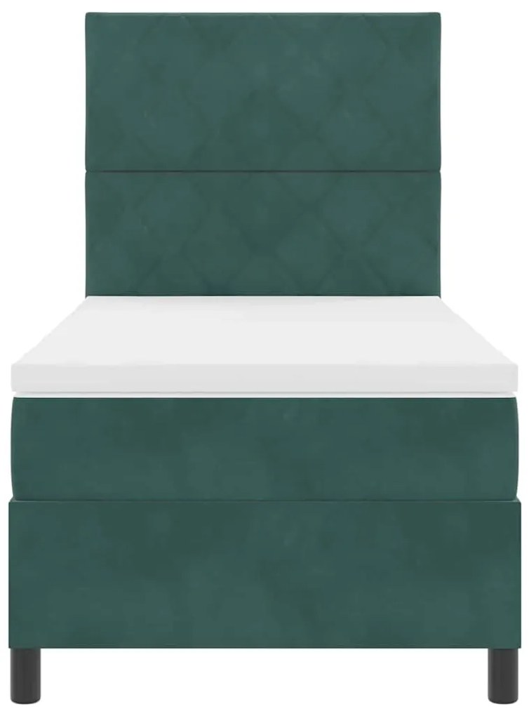 Cama Box Spring vidaXL com Colchão e LED Verde Escuro 100x200 cm Velud