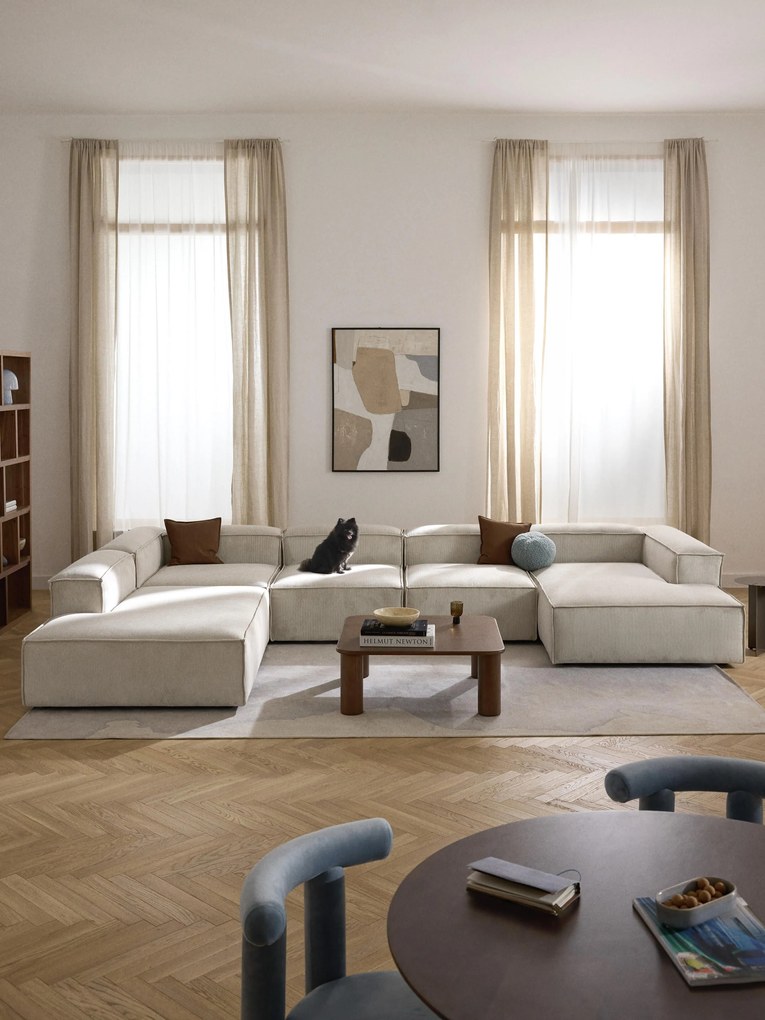 Sofá de canto comprido modular em bombazina Lennon