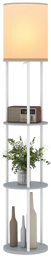 Candeeiro de Pé com Prateleiras 3 Temperaturas de Cor Controlo Remoto e Casquilho E27 Ø29x158 cm Cinzento