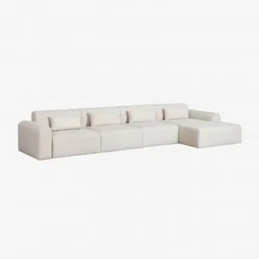 Sofá Chaise Longue Direito Modular De 4 Peças Em Tosquia Borjan Chenille Branco - Sklum