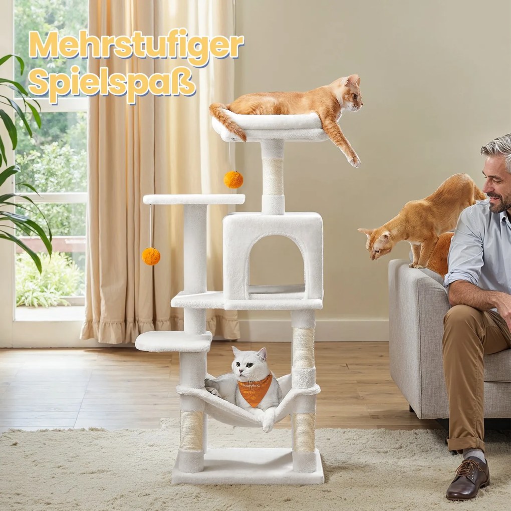 Arranhador para gatos com vários andares 45 x 35 x 112 cm branco