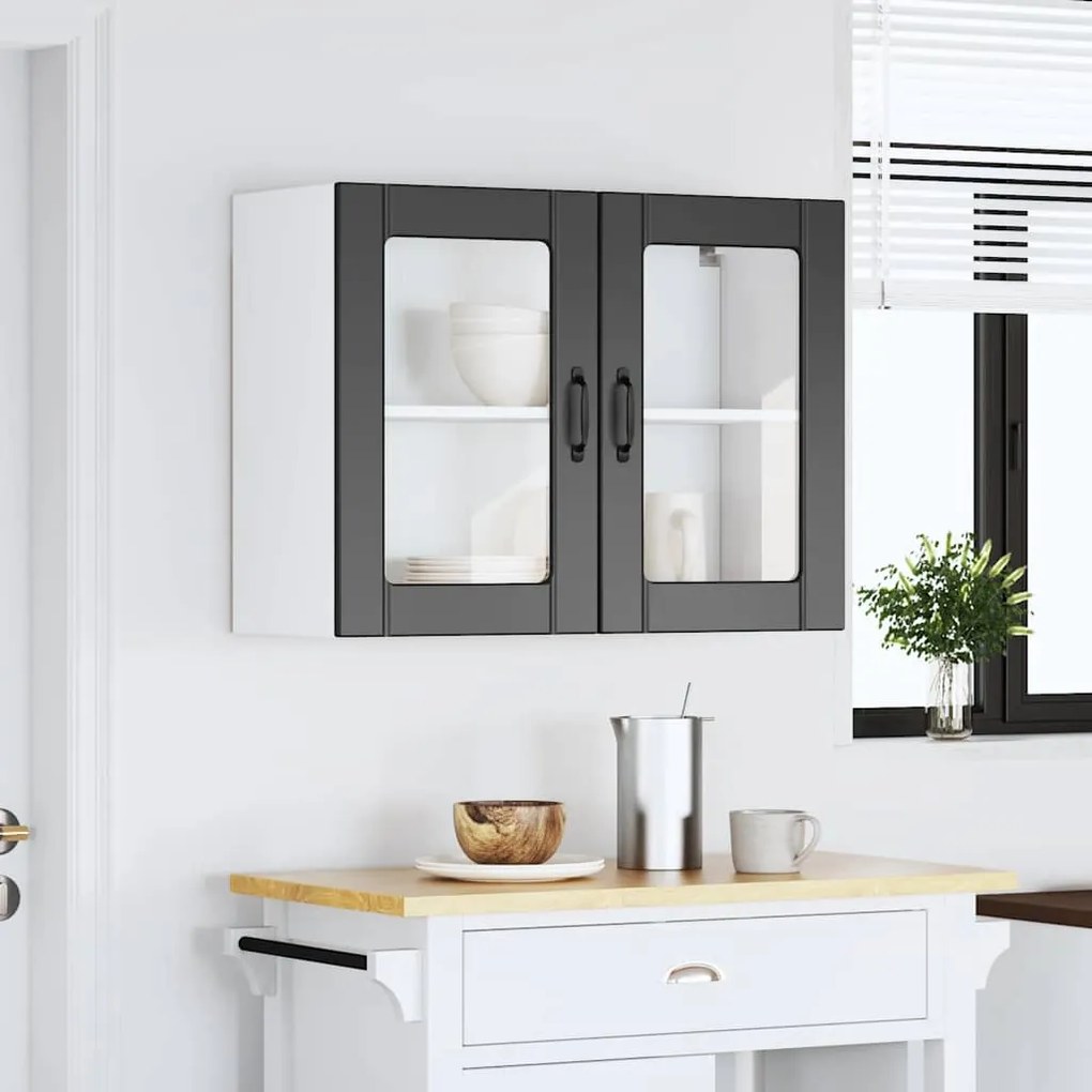 Armário de parede de cozinha porta vidro Lucca preto
