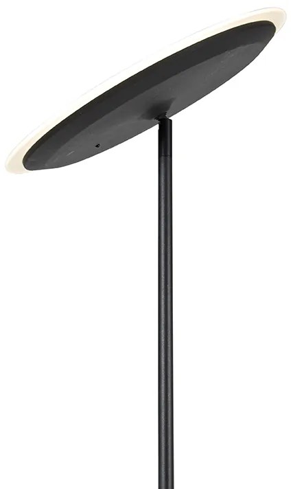 Candeeiro de pé moderno preto com LED regulável e braço de leitura - Strela Moderno