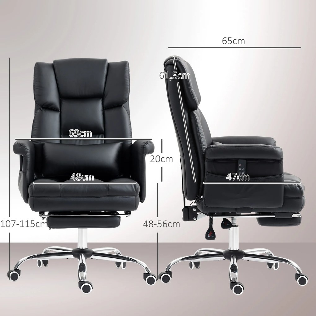 Cadeira de Escritório com Massagem em 6 Pontos Apoio para os Pés Retrátil Controlo Remoto e Suporte Lombar 69x65x115 cm Preto