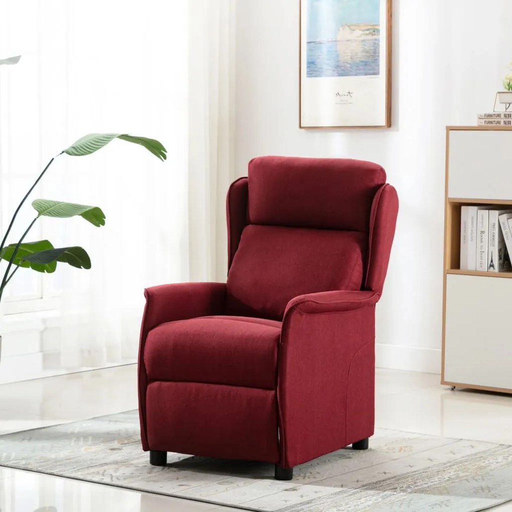 vidaXL Poltrona de massagens elétrica reclinável tecido vermelho tinto