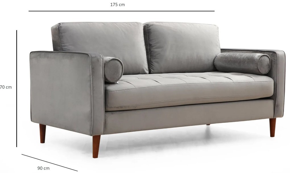 Sofá de 2 Lugares Rome – Cinzento Claro – 175 x 90 x 70 cm