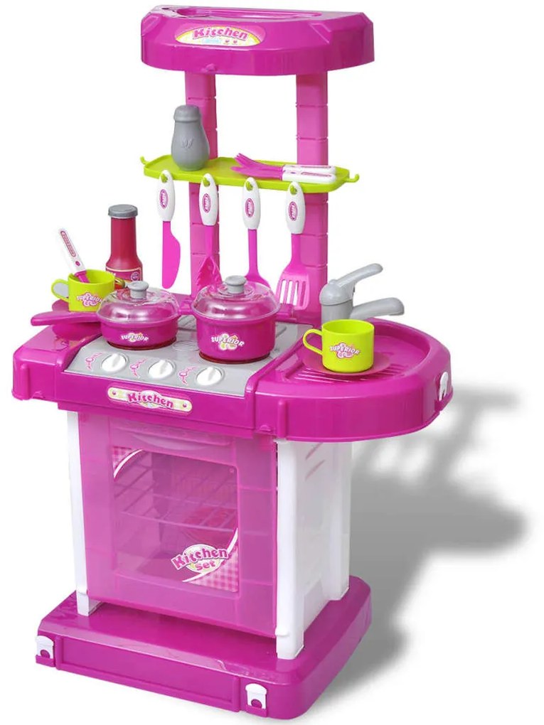 80107 vidaXL Cozinha infantil de brincar com efeito de luz e som, rosa