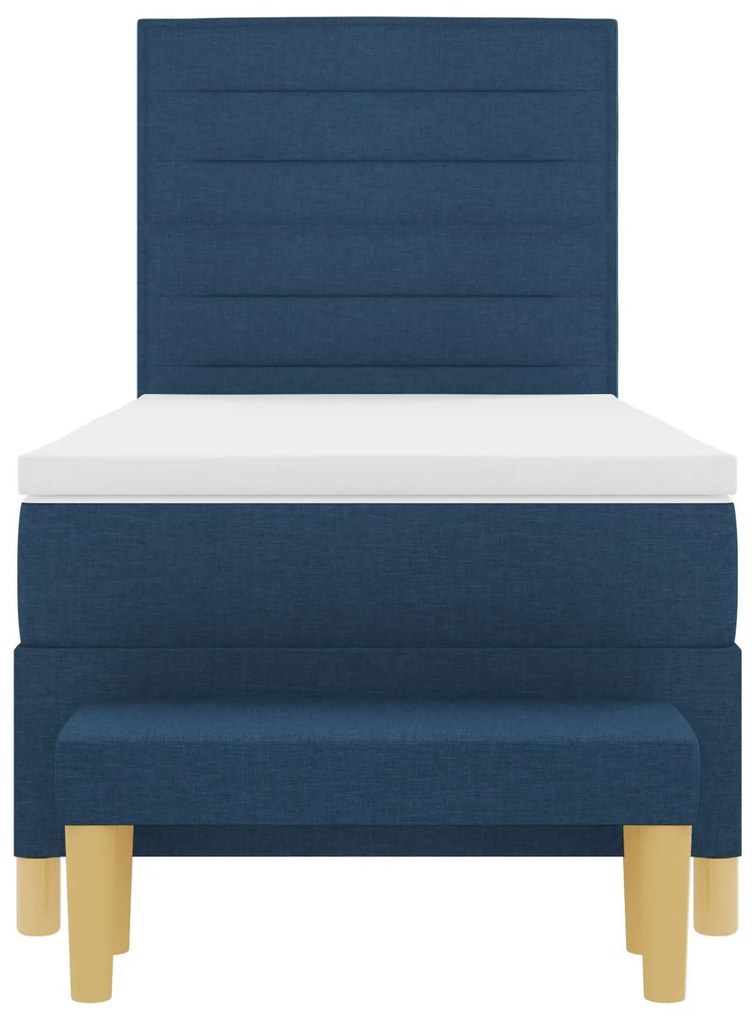 Cama Box Spring com Colchão e Banco Azul 90x200 cm Tecido