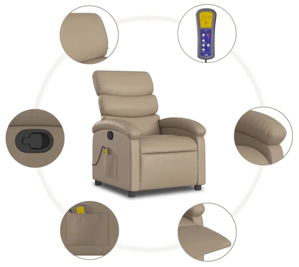 Poltrona de massagens reclinável couro artificial cappuccino