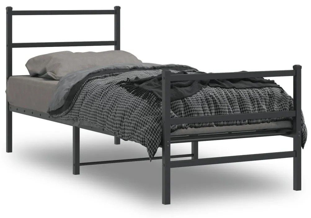 vidaXL Estrutura de cama com cabeceira e pés 75x190 cm metal preto