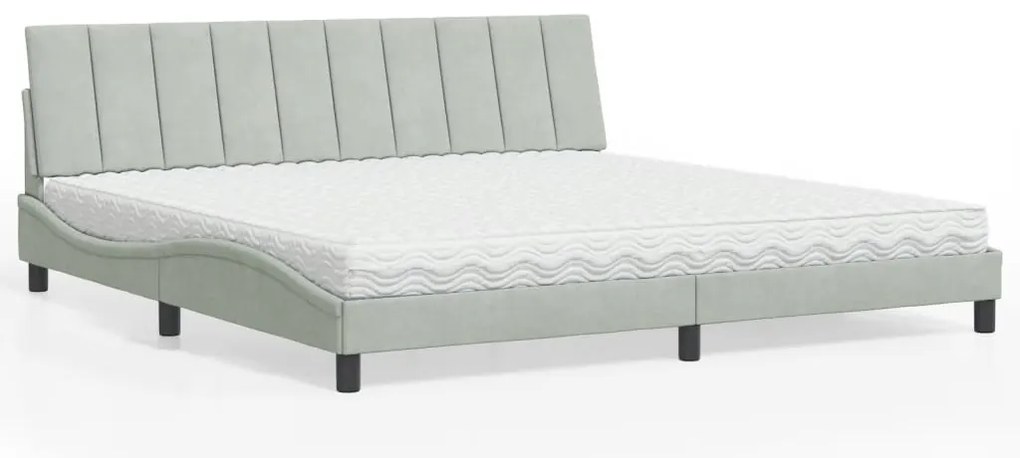 vidaXL Cama com colchão 200x200 cm veludo cinzento-claro