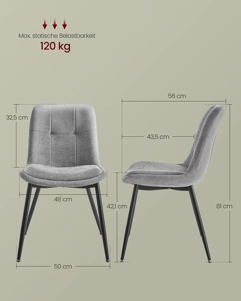 Conjunto de 2 cadeiras de jantar com almofadas duplas Cinzento