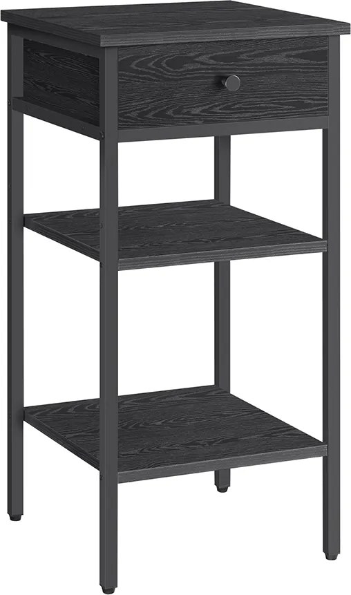 Mesa de cabeçeira com uma gaveta e 2 compartimentos abertos 35 x 35 x 70 cm Preta