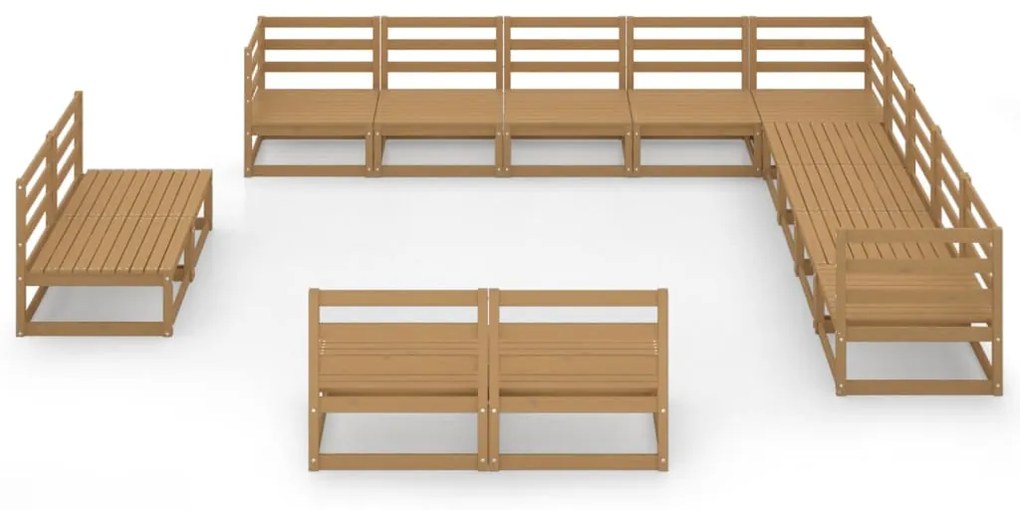 13 pcs conjunto lounge de jardim pinho maciço castanho mel