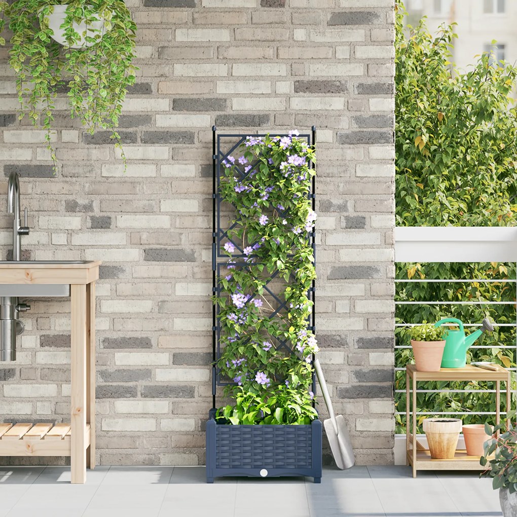 vidaXL Jardineira com Treliça Cinzeto 40 x 40 x 125.5 cm PP