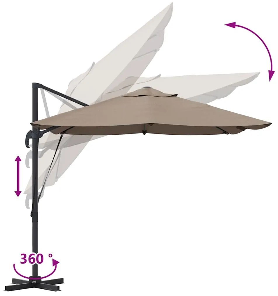 Guarda-Sol Cantilever Roma Taupe 352x251x260 cm de Alumínio