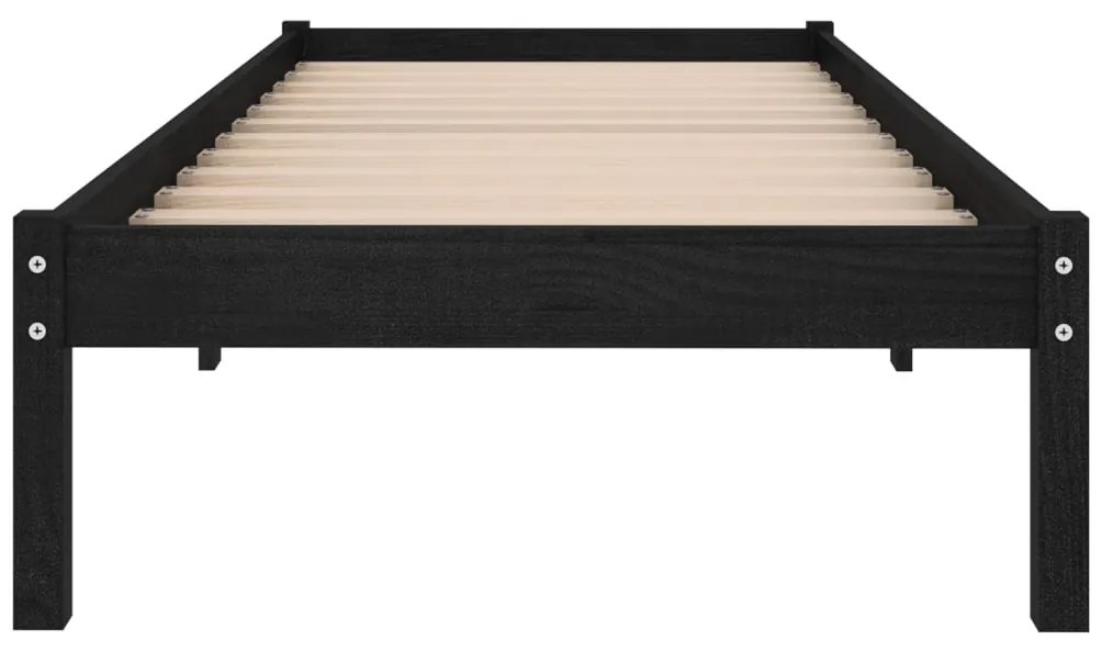 Estrutura de cama 100x200 cm madeira pinho maciço preto