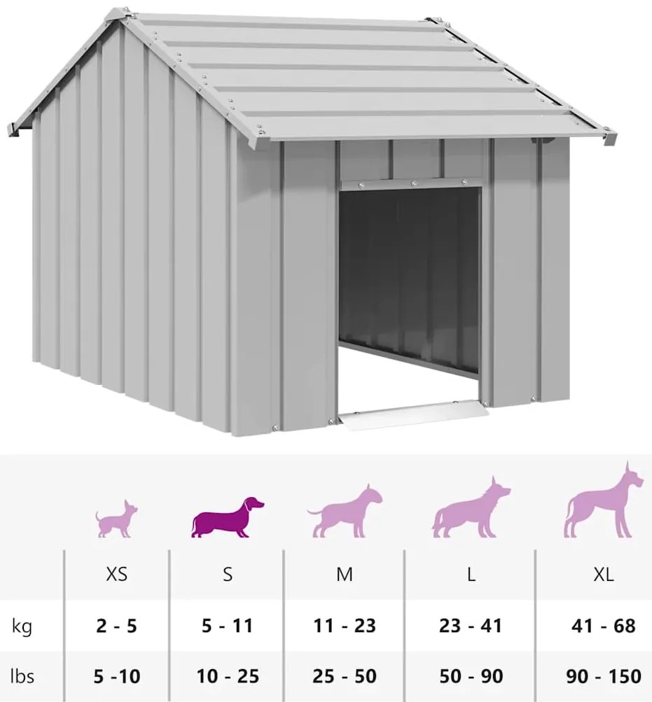 Casota para cães com telhado 83x130x85 cm aço galvanizado