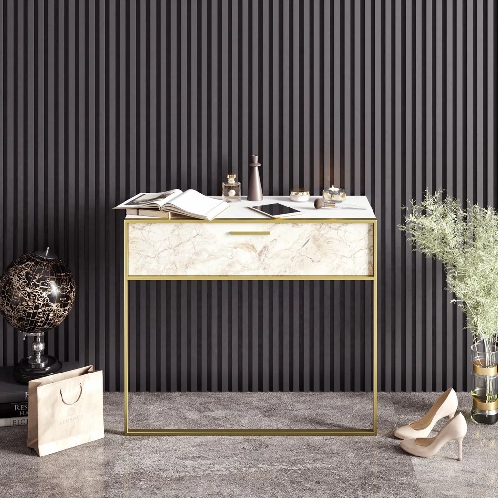 Aparador Polka – Dourado e Branco – 90 cm x 76,8 cm x 38,5 cm