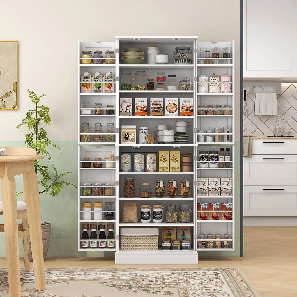 Armário de cozinha 60 x 35 x 166 cm tipo dispensa, prateleira ajustável e suporte para especiarias, branco