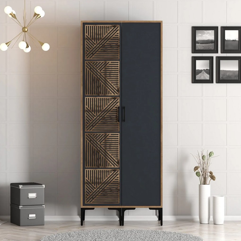 Roupeiro Kumsal PS – Nogueira e Antracite – 80x47,5x201,4 cm