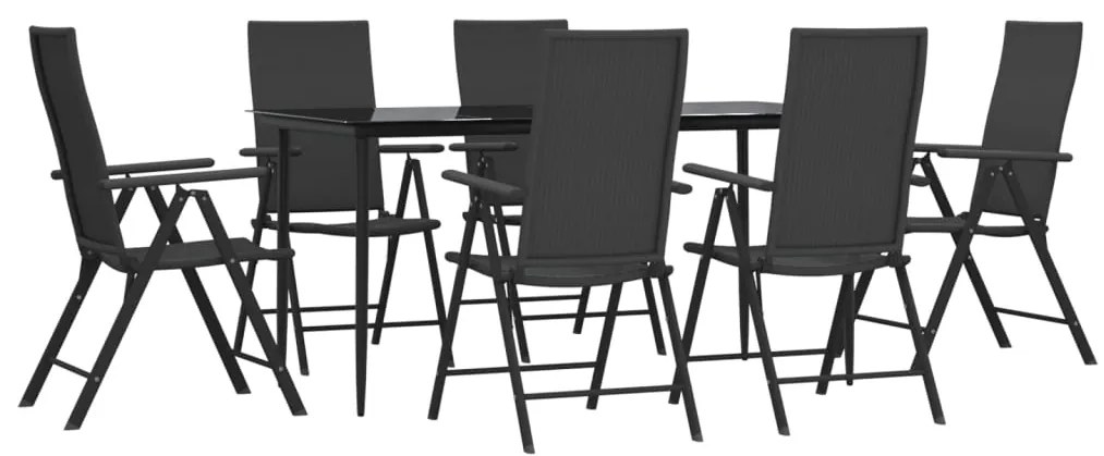 7 pcs conjunto de jantar para jardim vime PE preto