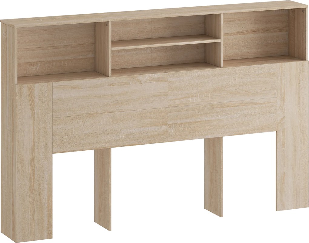 HOMCOM Cabeceira independente com arrumação, acessório de cama 4 compartimentos abertos, 160 x 20,2 x 108,2 cm, madeira natural | Aosom Portugal