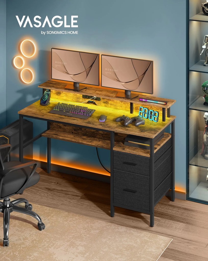 Secretária com gavetas e suporte para monitor 110 x 65 x 13,5 cm castanho vintage